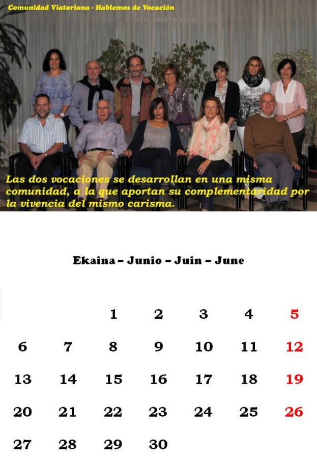 mes de junio 2016 del calendario de la comunidad viatoriana